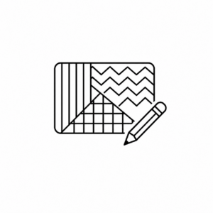 Symbol eines gemusterten Badteppichs mit Stift zur Darstellung eines individuellen Wunschdesigns.